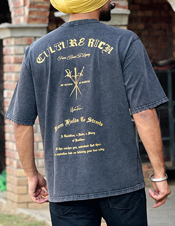 Culture Rich Black Tshirt With Golden Print