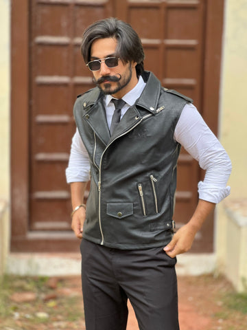 Bikers’ sleeveless leather jacket Black (vegan) - urbantheka