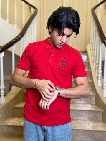 Punjab Dist. Map Embroidery Red Polo T-shirt