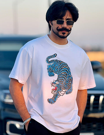 Blue Tiger White Tshirt