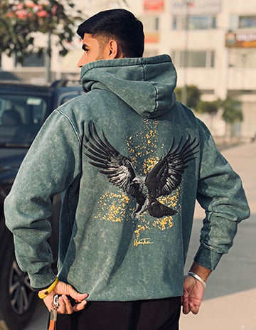 Falcon with Punjab Map Green Stonewashed Hoodie