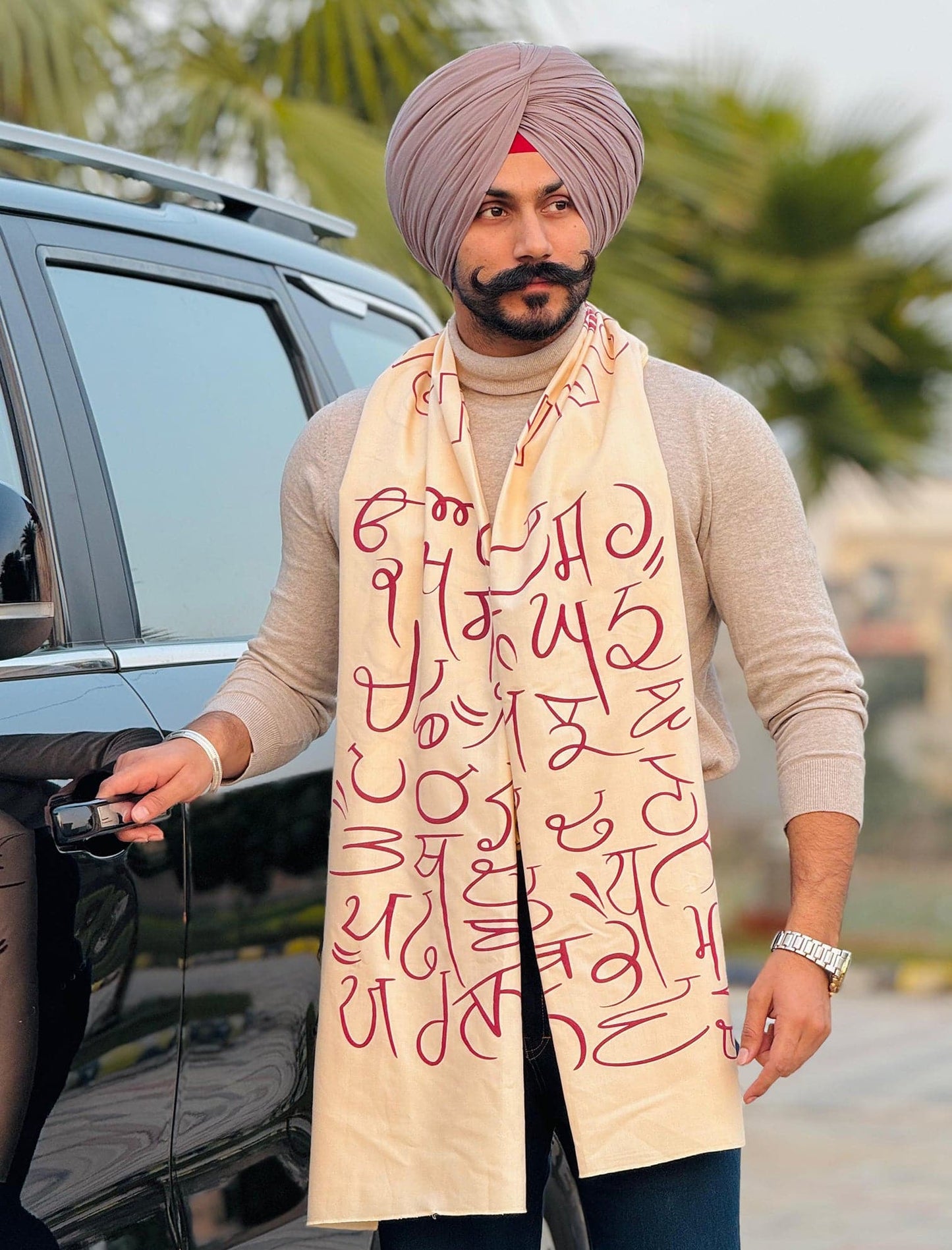 Maa Boli  Artistic Designer ALL-WEATHER Stole ( Sunset Cream )