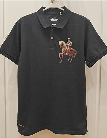 Maharaja Ranjit Singh Ji Embroidery Black Polo T-shirt