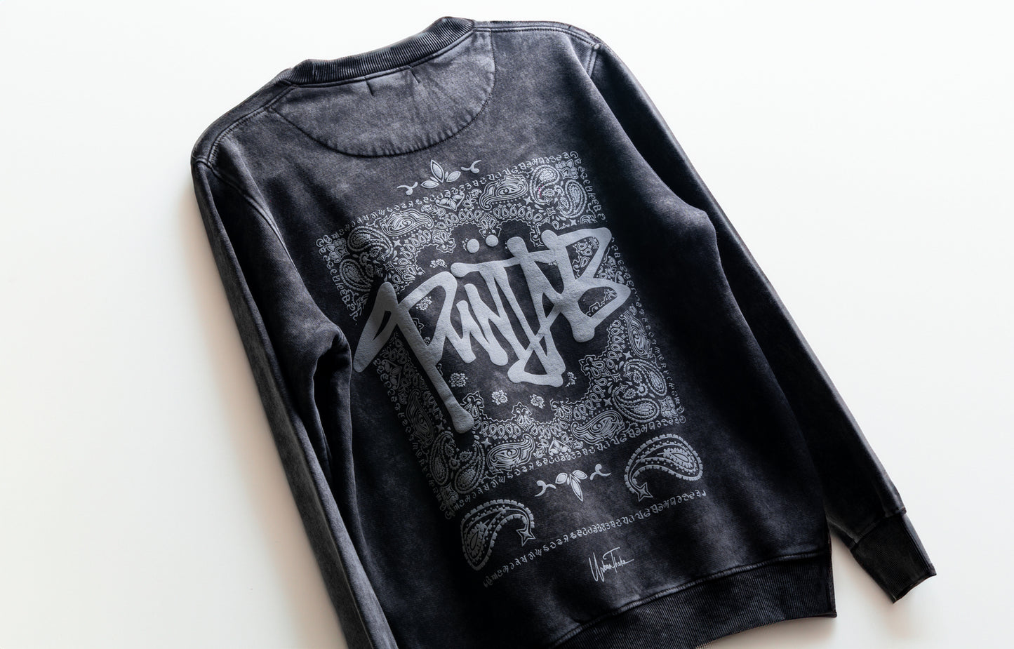 Punjab Bandana Sweatshirt in Black Stone washed Colour