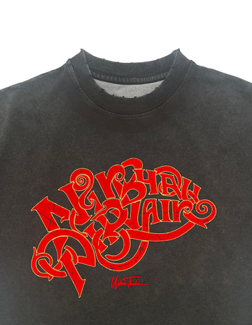 Nirbhau Nirvair Red Velvet Print On Black Stonewashed  Black Tshirt