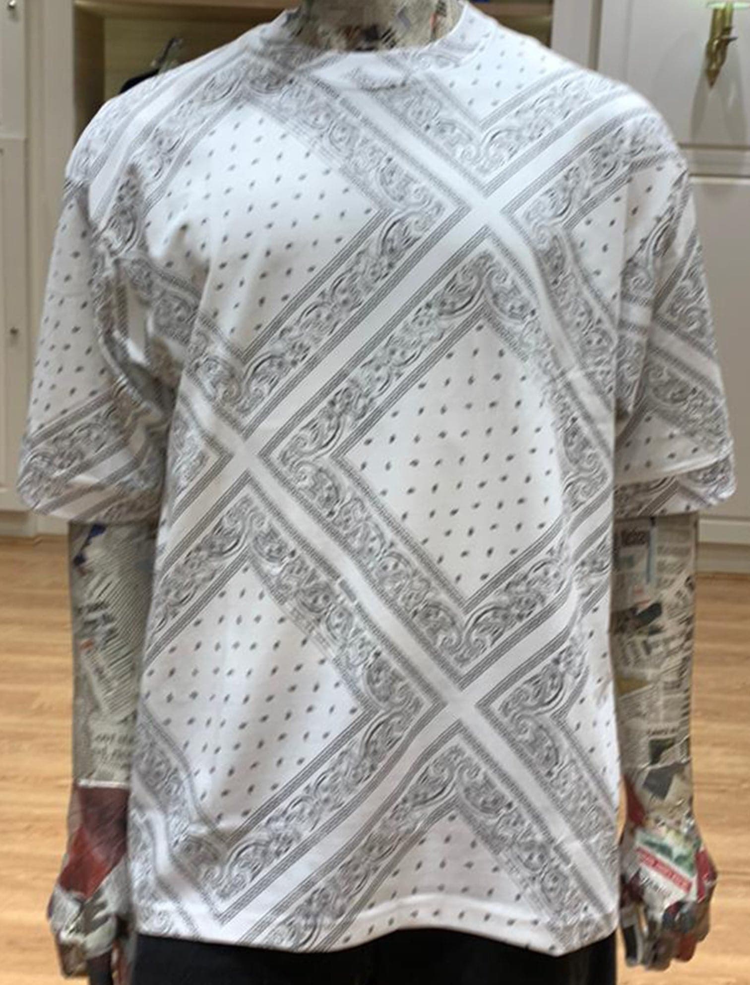 Bandana Print Solid Round Neck Cotton Tshirt