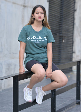 G.O.A.T. Girls Stone Washed Bottle Green T-Shirt