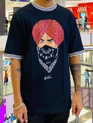 Sidhu Moosewala Veer Navy Blue W/B RIB T-shirt